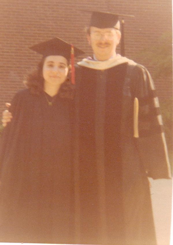 Marian Calabro with Barry Qualls, English professor, Rutgers College graduation, 1976