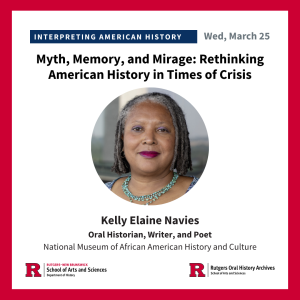 Event Promo Material for Kelly Elaine Navies Interpreting American History Lecture on March 25, 2026